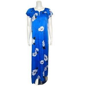Vintage Nani of Hawaii Muumuu Maxi Dress Kaftan Size 12 Cap Sleeves Floral